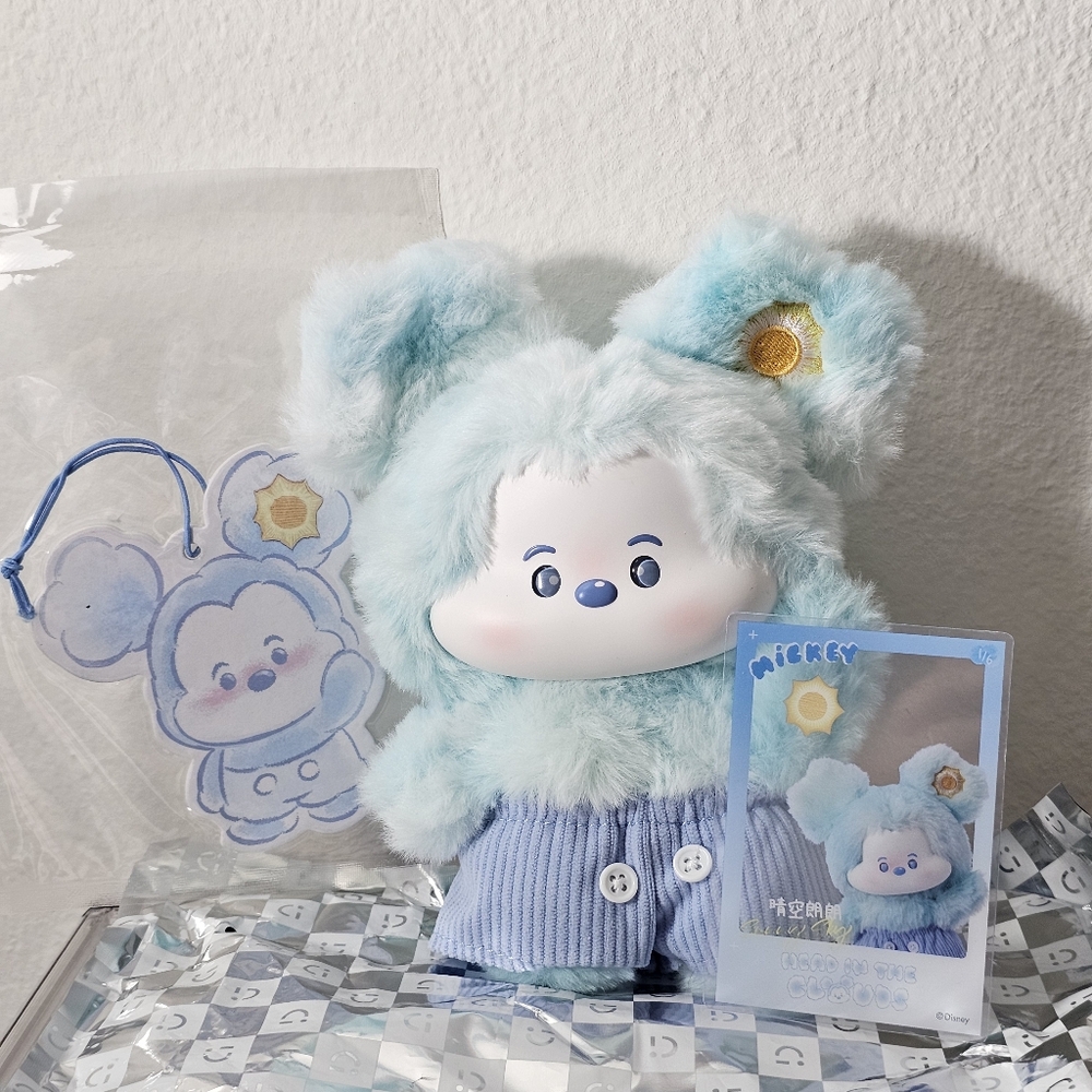 NWOB Miniso Mickey Head in Clouds Sunny Sky Blue Plush Pendant